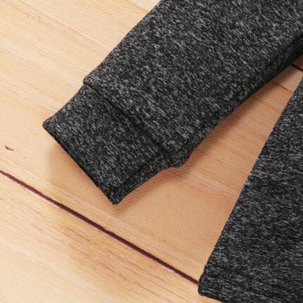 New Boys' Casual Set with Multi color Embroidered Checker Panel Long Sleeved Dark Grey Plush Lapel Two piece Set - Image 7