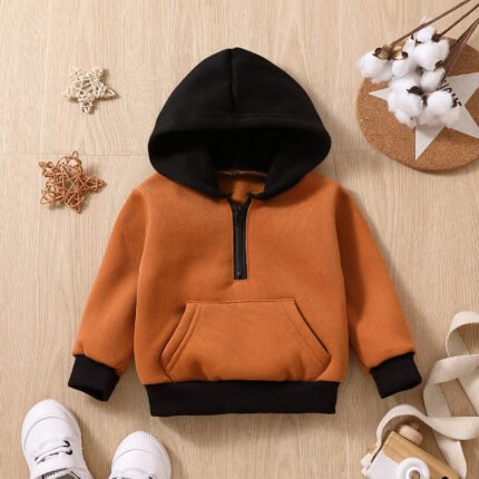 New baby boy patchwork color hooded long sleeved hoodie - Image 13