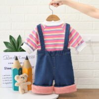 Boys and girls new cute baby pile bib two-piece set small children's clothing - Image 2