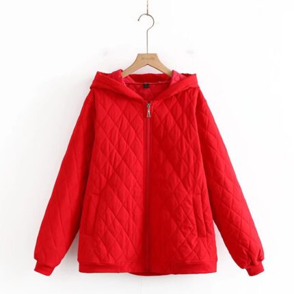 Plus Size Women's  New Version Simple and Light Quilted Hooded Jacket Cotton Jacket - Image 3