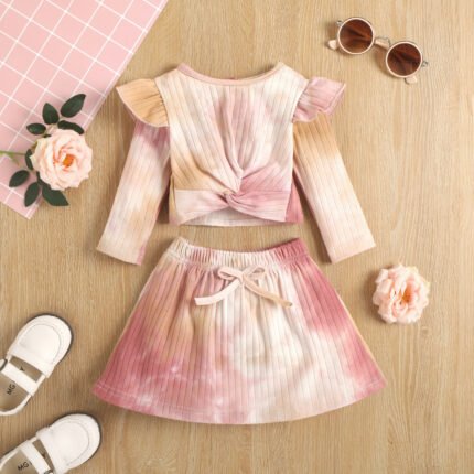Cross border children's clothing new gradient floral top and skirt two-piece set for girls