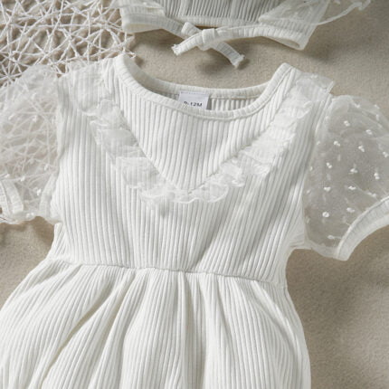 Cross border new girl baby white lace triangle sweater+hat two-piece set - Image 3