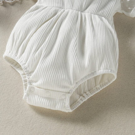 Cross border new girl baby white lace triangle sweater+hat two-piece set - Image 4