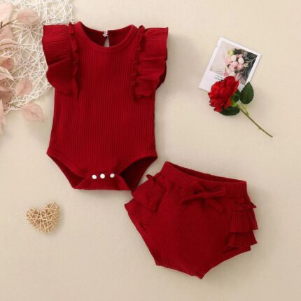 Cross border baby and toddler shorts short sleeved casual cute set triangle hoodie crawling suit