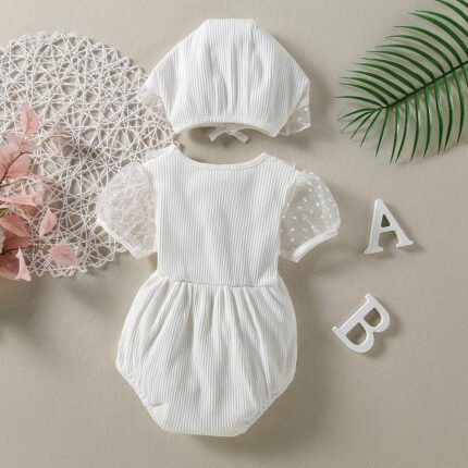 Cross border new girl baby white lace triangle sweater+hat two-piece set - Image 2