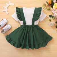 Girls Foreign Trade Girl Baby Solid Color Short sleeved Top + Suspended Dress Two Piece Set - Image 3