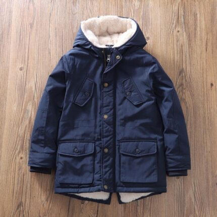 High-end children's thickened clothes, cotton clothes, boys' mid-length fleece jackets, jackets, winter cotton clothes, foreign trade children's clothing - Image 3