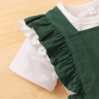 Girls Foreign Trade Girl Baby Solid Color Short sleeved Top + Suspended Dress Two Piece Set - Image 5