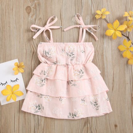 Cross border New Girl Baby Children's Printed Strap Thousand Layer Dress - Image 3