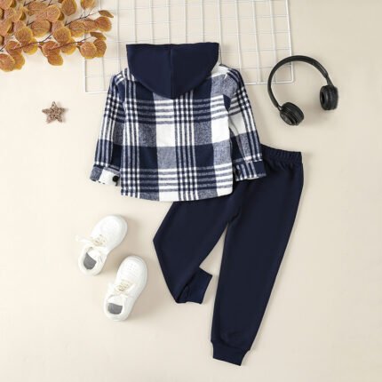 Children's plaid shirts, children's foreign style, hooded shirts, jackets, handsome children's baby casual suits, tide - Image 4