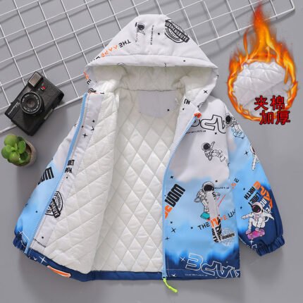 Children's Clothing Boys' Jacket Cotton Jacket Medium Thick Cotton Clothing New Astronaut Medium and Big Kids Two Cotton