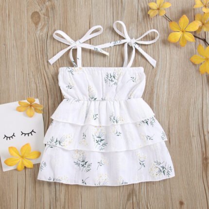 Cross border New Girl Baby Children's Printed Strap Thousand Layer Dress - Image 4