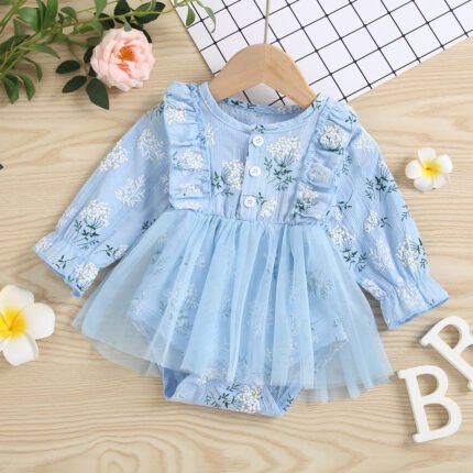 Cross-border new baby girl floral lace dress