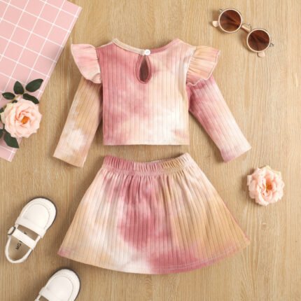 Cross border children's clothing new gradient floral top and skirt two-piece set for girls - Image 4