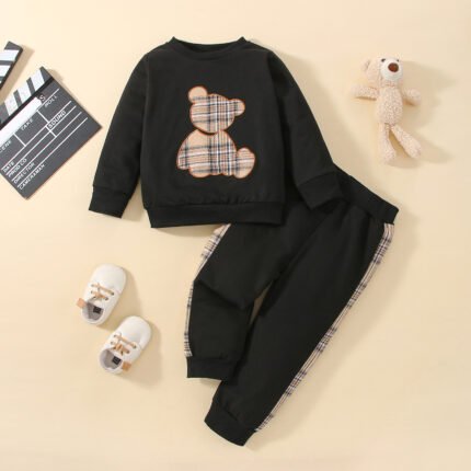 Baby Autumn Bear Printed Pants Sweater Suit - Image 2