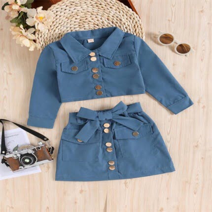 Long Sleeve Short Lapels Jacket Top Bow A- Line Skirt Outfit Cross Border - Image 2