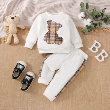 Baby Autumn Bear Printed Pants Sweater Suit