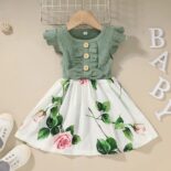 Ribbed Floral Splice Ruffle And Bow Decor Flutter-sleeve