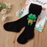 Frog Decor Solid Color Soft Double Needle Pantyhose Leggings Tights - Image 2