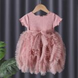 Ribbed Solid Mesh Layered Belt Decor Short-sleev Dress