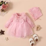2pcs Lace And Mesh Layered Ruffle And Bow Decor Long-sleeve