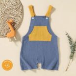 Boy 100% Cotton Basic Colorblock Pocket Design Overalls