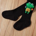 Frog Decor Solid Color Soft Double Needle Pantyhose Leggings Tights - Image 3