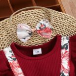 Ruffle Longsleeve Faux-two Floral Print Romper & Headband Set - Image 3