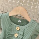 Ribbed Floral Splice Ruffle And Bow Decor Flutter-sleeve - Image 3