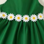 Toddler Girl 3D Floral Design Back V Neck Solid Color Sleeveless Dress - Image 4