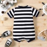 Baby Boy Print/Striped Short-sleeve Snap Romper - Image 3