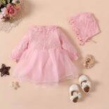 2pcs Lace And Mesh Layered Ruffle And Bow Decor Long-sleeve - Image 3