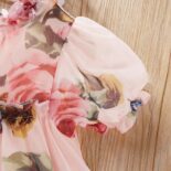 Floral Print Ruffle Collar Puff-sleeve Baby Dress - Image 4