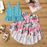 Kid Girl Polka Dots Button Design Ruffle Camisole