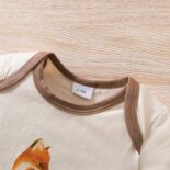 Baby Cartoon Fox Print Romper Solid Striped Hat &Bib Set - Image 4