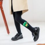 Frog Decor Solid Color Soft Double Needle Pantyhose Leggings Tights
