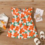 100% Cotton Summer Lovely Women's Floral All Over Print Ruffle Sleeve Dress Cute Toddler Baby Clothes