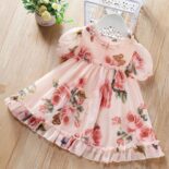 Floral Print Ruffle Collar Puff-sleeve Baby Dress - Image 5