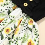 Ribbed Floral Splice Ruffle And Bow Decor Flutter-sleeve - Image 5