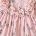 Baby 2-Piece Cotton Floral Print Ruffle Bowknot Long Sleeve Dress Set - Image 3