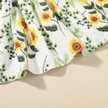 Ribbed Floral Splice Ruffle And Bow Decor Flutter-sleeve - Image 6