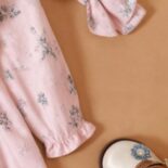 Baby 2-Piece Cotton Floral Print Ruffle Bowknot Long Sleeve Dress Set - Image 6