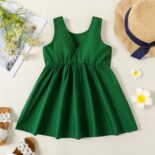 Toddler Girl 3D Floral Design Back V Neck Solid Color Sleeveless Dress - Image 3