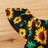 3-piece Sunflower Print Short-sleeve Top And Jeans Set - Image 6