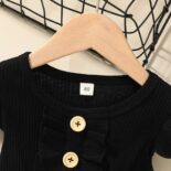 Ribbed Floral Splice Ruffle And Bow Decor Flutter-sleeve - Image 7