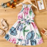 Sweet Floral Dress Girls Dreamy Halter Neck Sleeveless Dresses For Summer Holiday Party Gift