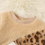 Girls' Casual Leopard Print Fluffy Pullover Sweatshirt and Fleece Lined Pants 2 Piece Set - Image 3