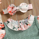3pcs baby girl floral print short sleeve  ruffle dress textured tank top with headband  set - Image 5