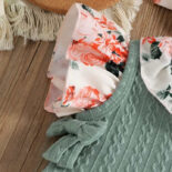 3pcs baby girl floral print short sleeve  ruffle dress textured tank top with headband  set - Image 6