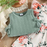 3pcs baby girl floral print short sleeve  ruffle dress textured tank top with headband  set - Image 7